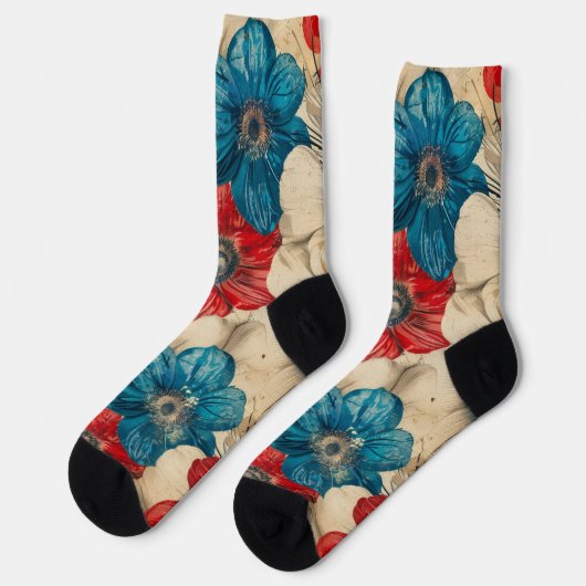 Schwarz-Weiß-Blume Socken (Linkes Detail)