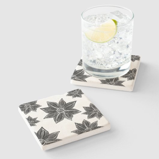 Schwarz-Weiß-Blume Steinuntersetzer (Seitenansicht)