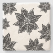 Schwarz-Weiß-Blume Steinuntersetzer (Vorderseite)