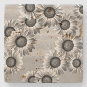 Schwarz-Weiß-Blume Steinuntersetzer (Vorderseite)