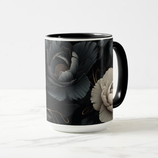 Schwarz-Weiß-Blume Tasse (VorderseiteRechts)