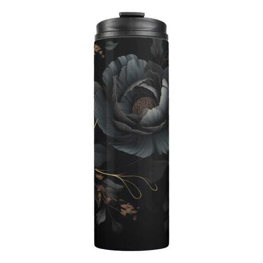 Schwarz-Weiß-Blume Thermosbecher (Vorderseite)