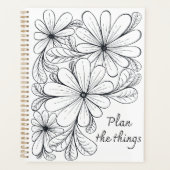 Schwarz-Weiß-Blume und Blätter-Design Planer (Vorderseite)