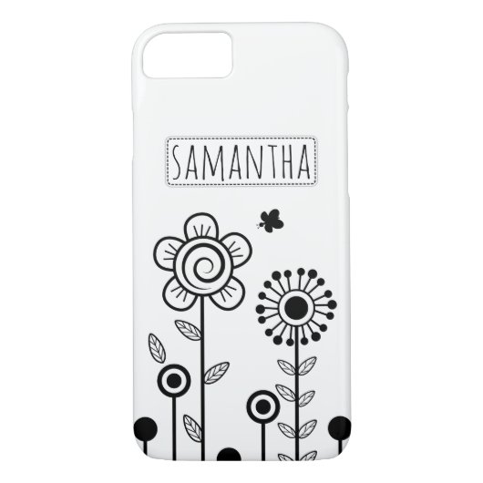 Schwarz-Weiß-Blume und Blumenbezeichnungen Case-Mate iPhone Hülle (Rückseite)