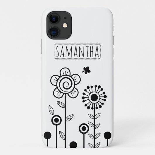 Schwarz-Weiß-Blume und Blumenbezeichnungen Case-Mate iPhone Hülle (Rückseite)