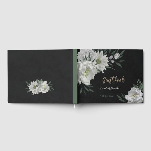 Schwarz-Weiß-Blume und grüne Blätter Gästebuch (Voll)