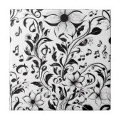 Schwarz-Weiß-Blume und Musikhinweise Fliese (Vorderseite)