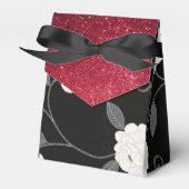 Schwarz-Weiß-Blume und Roter Glitzer Geschenkschachtel (Vorderseite)