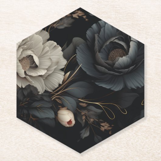 Schwarz-Weiß-Blume Untersetzer (Vorderseite)