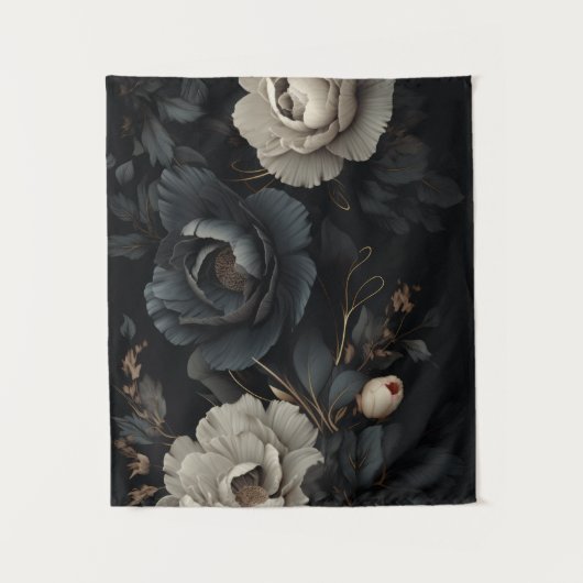 Schwarz-Weiß-Blume Wandteppich (Vorderseite)