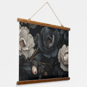 Schwarz-Weiß-Blume Wandteppich Mit Holzrahmen (Gewinkelt)