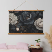 Schwarz-Weiß-Blume Wandteppich Mit Holzrahmen (Schlafzimmer)