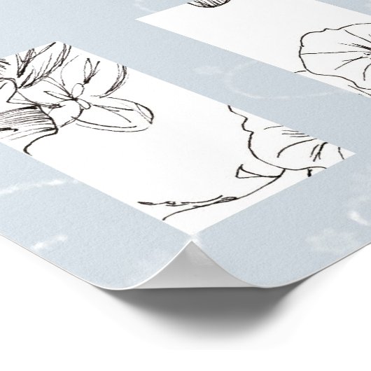 Schwarz-Weiß-Blume Zeichnend Collage Gray Poster (Ecke)