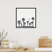 Schwarz-Weiß-Blume Zeichnend Poster (Küche)