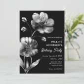 Schwarz-Weiß-Blume zum Geburtstag Einladung (Stehend Vorderseite)