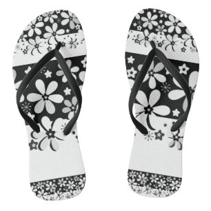Schwarz-Weiß-Blumen Badesandalen