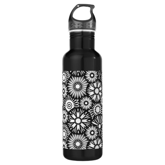 Schwarz-Weiß-Blumen Edelstahlflasche (Vorderseite)