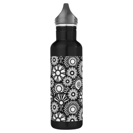 Schwarz-Weiß-Blumen Edelstahlflasche (Links)