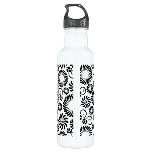 Schwarz-Weiß-Blumen Edelstahlflasche (Rückseite)