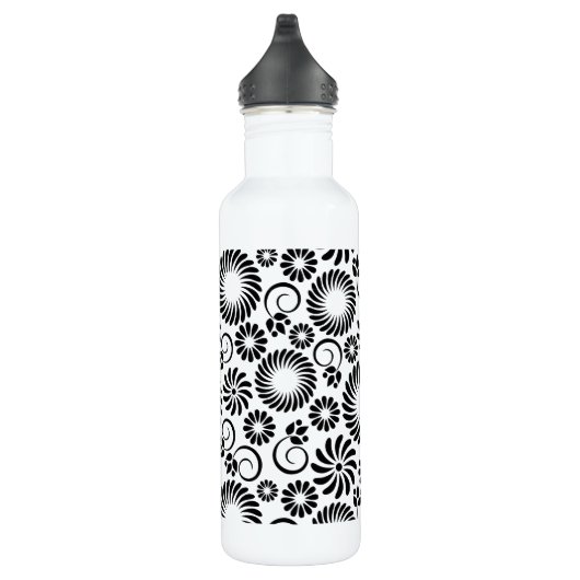 Schwarz-Weiß-Blumen Edelstahlflasche (Rechts)