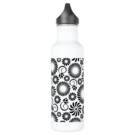 Schwarz-Weiß-Blumen Edelstahlflasche (Links)
