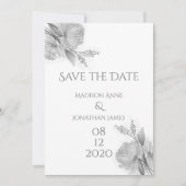 Schwarz & Weiß Blumen Elegante Personalisiert Hübs Save The Date (Vorderseite)