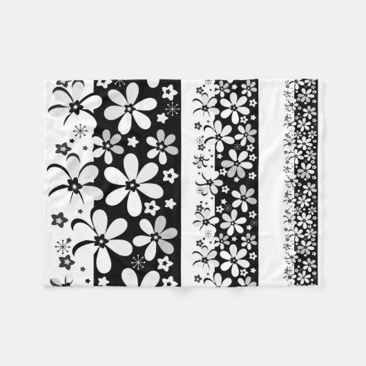 Schwarz-Weiß-Blumen Fleecedecke (Vorderseite (Horizontal))