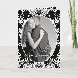 Schwarz-Weiß-Blumen-Foto-Hochzeits-Bifold Einladung