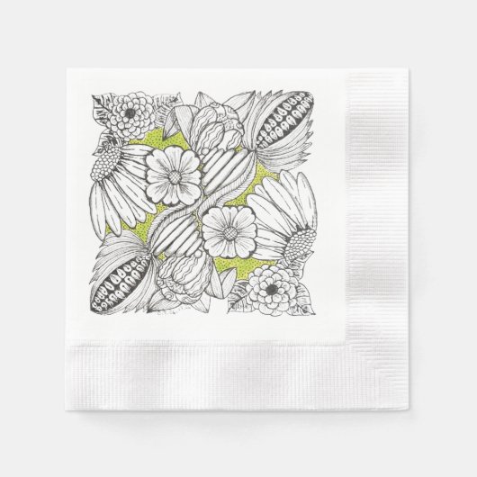Schwarz-Weiß-Blumen-Gekritzel-Papier-Serviette Serviette (Vorderseite)