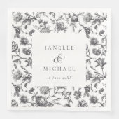 Schwarz-Weiß-Blumen-Hochzeit Serviette (Vorderseite)