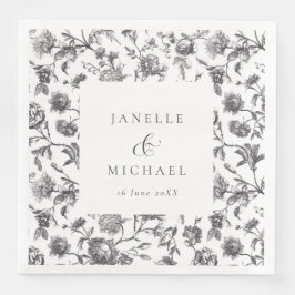 Schwarz-Weiß-Blumen-Hochzeit Serviette