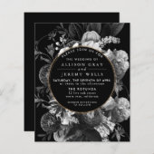 Schwarz-Weiß-Blumen-Hochzeitsempfang Flyer (Vorne/Hinten)