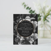 Schwarz-Weiß-Blumen-Hochzeitsempfang Flyer (Stehend Vorderseite)