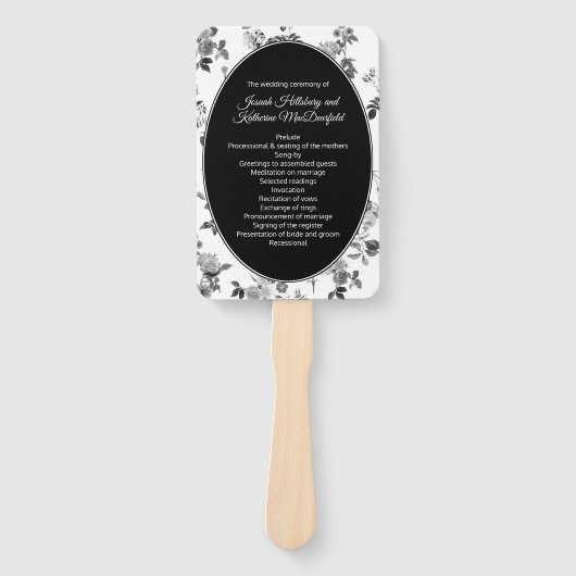 Schwarz-Weiß-Blumen-Hochzeitsprogramm Fächer (Vorderseite)