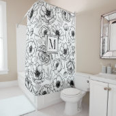 Schwarz Weiß Blumen Initiale Monogramm Duschvorhang (Beispiel)