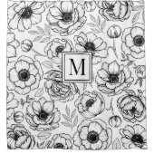 Schwarz Weiß Blumen Initiale Monogramm Duschvorhang (Vorderseite)