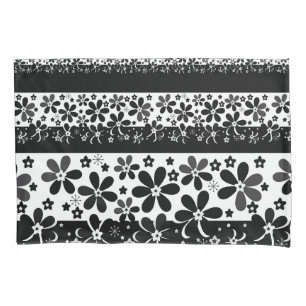 Schwarz-Weiß-Blumen Kissenbezug