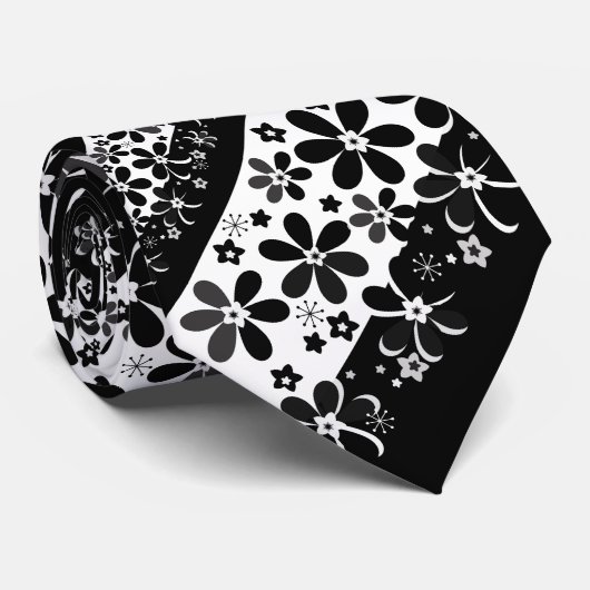 Schwarz-Weiß-Blumen Krawatte (Gerollt)