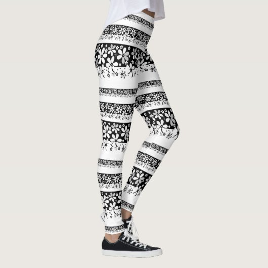 Schwarz-Weiß-Blumen Leggings (Rechts)