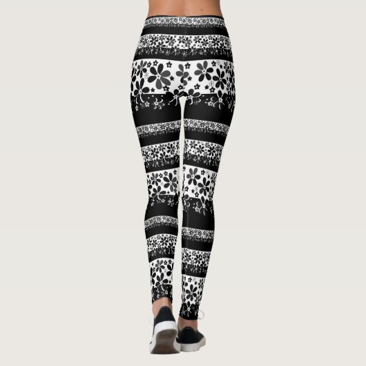 Schwarz-Weiß-Blumen Leggings (Rückseite)