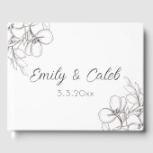 Schwarz-Weiß-Blumen-Linie Kunst Hochzeit Gästebuch (Vorderseite)