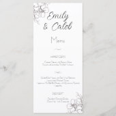 Schwarz-Weiß-Blumen-Linie Kunst Hochzeit Menükarte (Vorderseite)