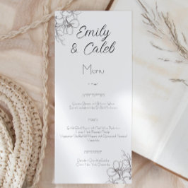 Schwarz-Weiß-Blumen-Linie Kunst Hochzeit Menükarte