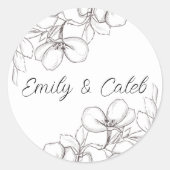 Schwarz-Weiß-Blumen-Linie Kunst Hochzeit Runder Aufkleber (Vorderseite)