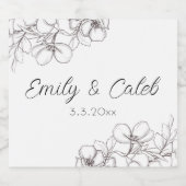 Schwarz-Weiß-Blumen-Linie Kunst Hochzeit Schaumweinetikett (Einzelnes Label)