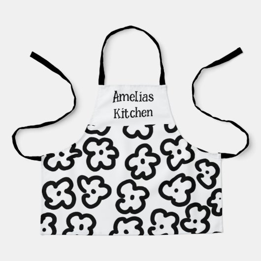 Schwarz-Weiß-Blumen Moderne Abstrakte Schürze (Vorderseite)