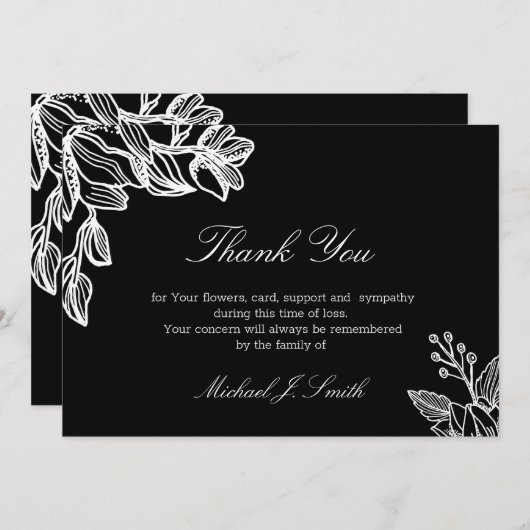 Schwarz-Weiß-Blumen Modernes Begräbnis-Beileid Dankeskarte (Vorne/Hinten)
