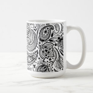Schwarz-Weiß-Blumen-Paisley-Muster Kaffeetasse