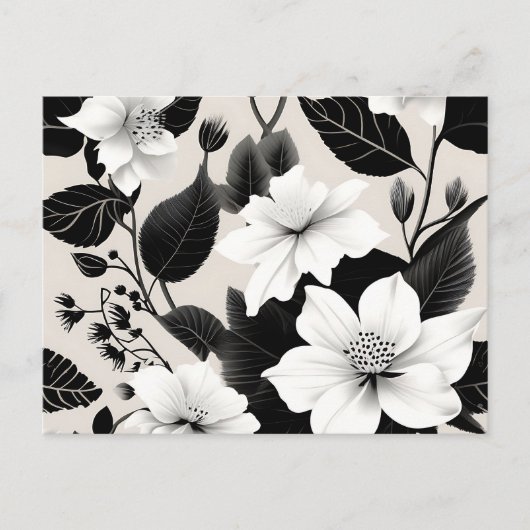 Schwarz-Weiß-Blumen Postkarte (Vorderseite)