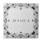 Schwarz-Weiß-Blumen-Rahmen Fliese (Vorderseite)